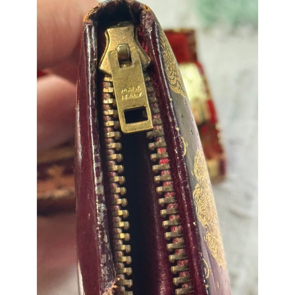 Vintage Italian Coin Purse Lipstick Holder Set Ornate Gold‎ Red